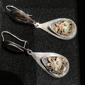 Sterling Earrings -  Hand-crafted with Gold Tribal Mask, Jade Eyes $78